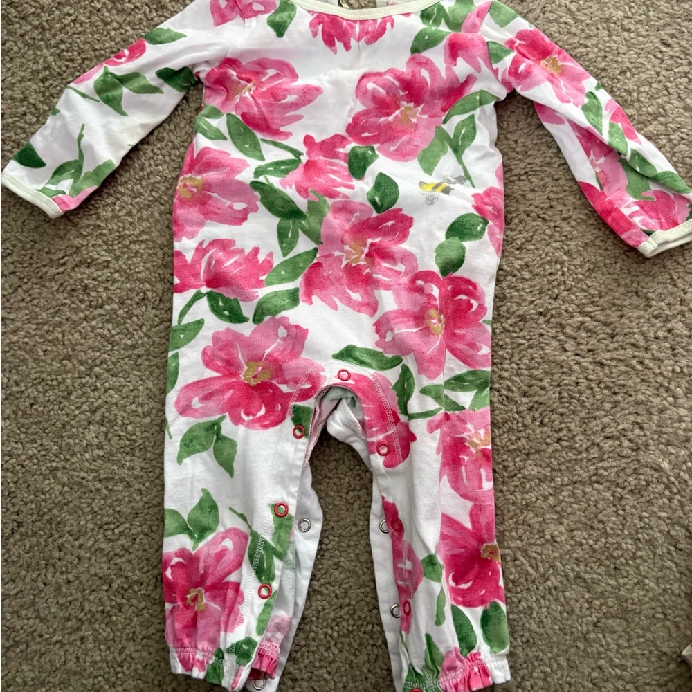 Burt's Bees Baby Floral Pink and Green Long-Sleeve Footless One-Piece Pajamas